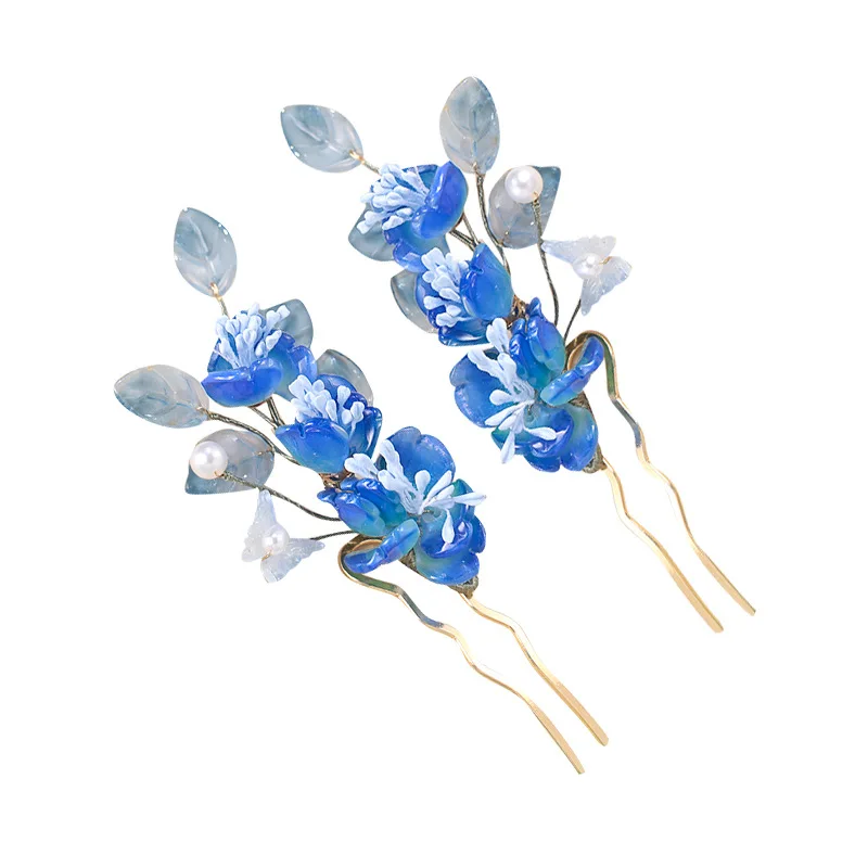 Peigne floral bleu