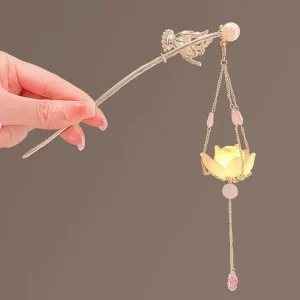 épingle à cheveux lotus en verre scintillant